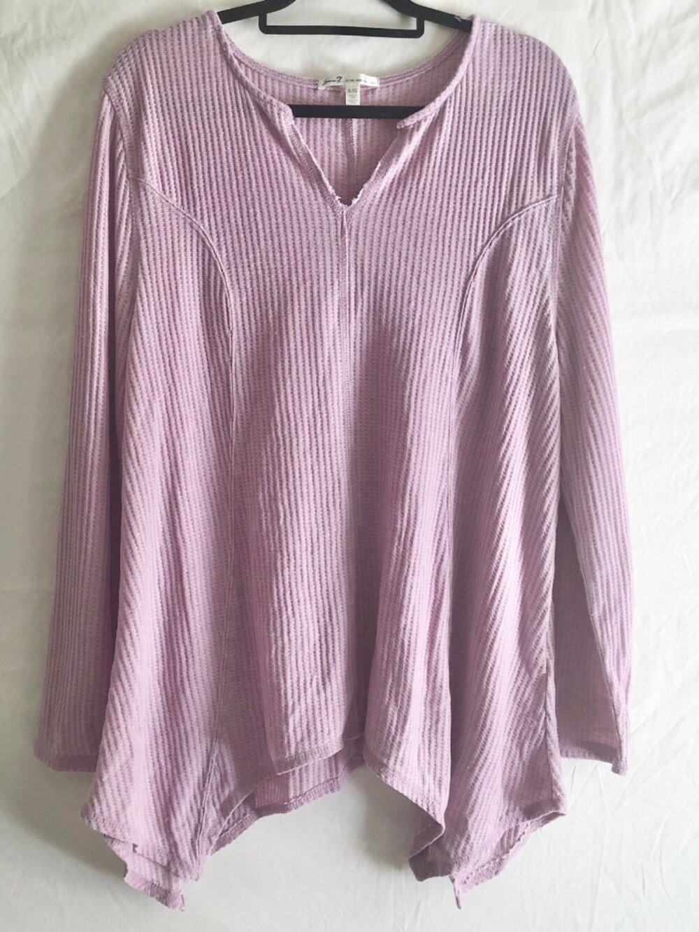 Seven7 Mauve Thermal Knit Handkerchief Hem Top Size XL